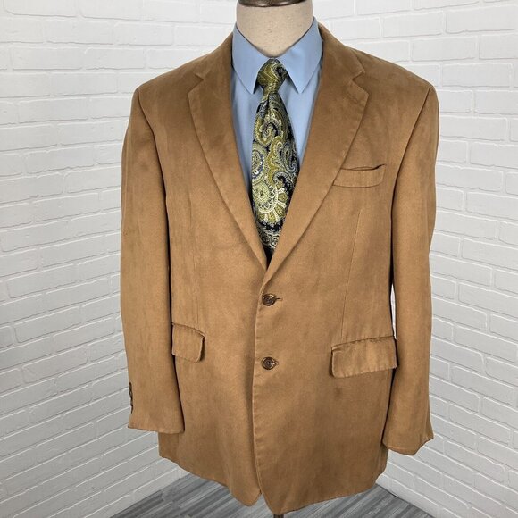Chaps Blazer Men 42R Tan Camel Microfiber Soft Faux Suede Classic Career Jacket - Picture 2 of 16